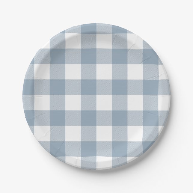 Plato De Papel Casa de Campo Rustico Cuadrado de Plaid Azul Gris (Anverso)