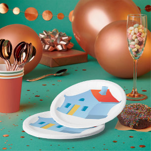 Plato De Papel Casa de Dibujos Animados Caprichosa Hogar Colorido