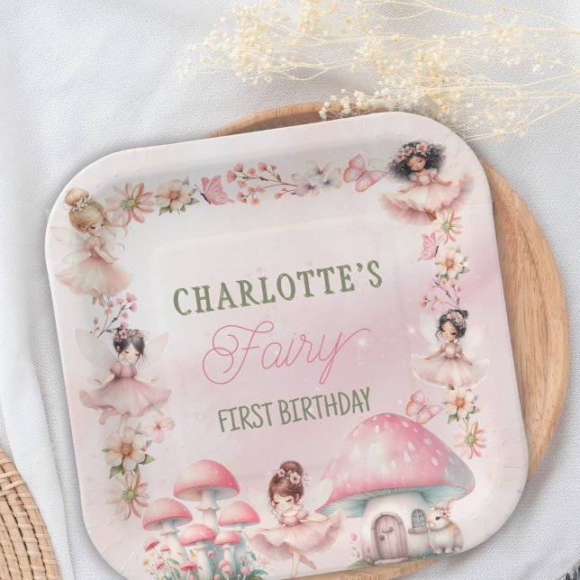 Plato De Papel Casa de Hongo Hada Cumpleaños Rosa (Subido por el creador)