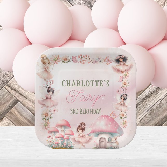 Plato De Papel Casa de Hongo Hada Cumpleaños Rosa (Subido por el creador)