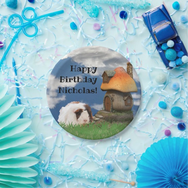 Plato De Papel Casa de hongos de cerdo de Guinea para niños feliz (Fiesta)