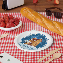 Plato De Papel Casa De Invierno En La Nieve