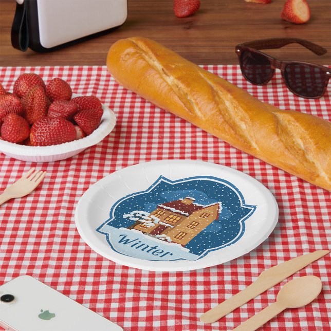 Plato De Papel Casa De Invierno En La Nieve (Subido por el creador)