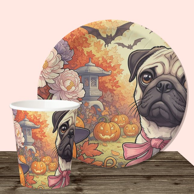 Plato De Papel Casa de Pug Dog & Halloween, otoño, Art Nuovo (Subido por el creador)