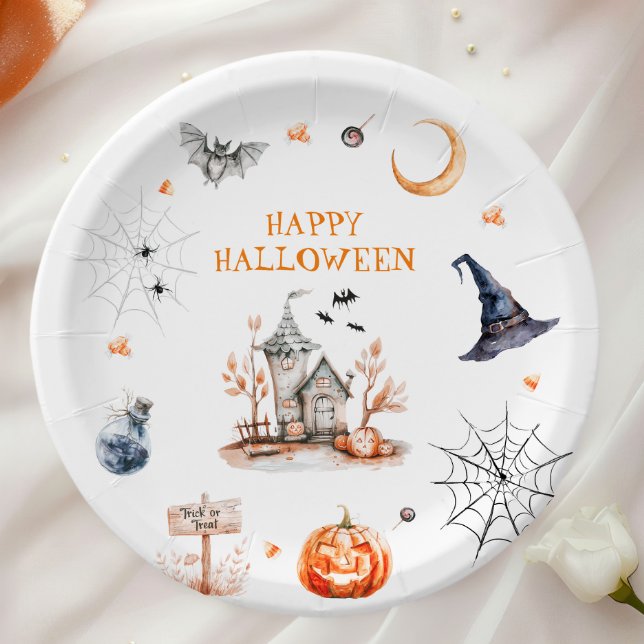 Plato De Papel Casa embrujada feliz Halloween (Subido por el creador)