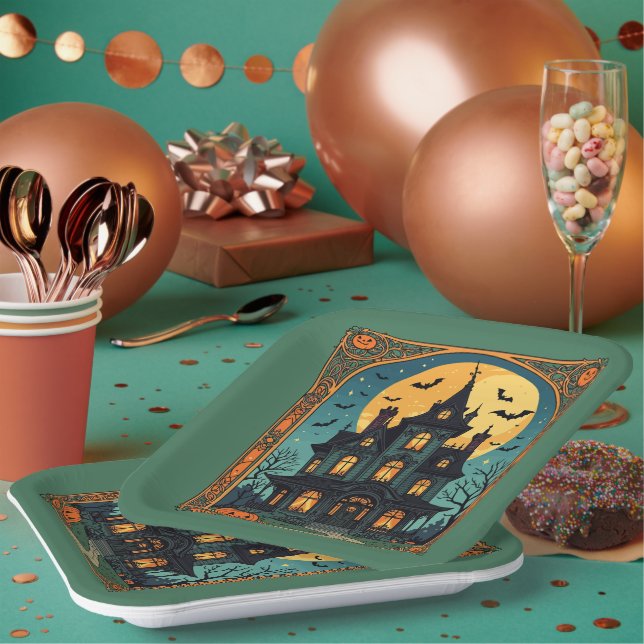 Plato De Papel Casa embrujada - Grange gótico (Multi)