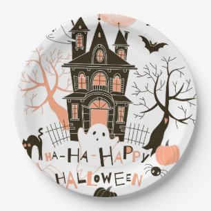 Plato De Papel Casa encantada del feliz Halloween