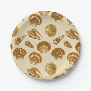 Plato De Papel Casas de mar - Marrón en un fondo beige
