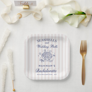 Plato De Papel Casas de mar rosadas y campanas Bodas Bachelorette