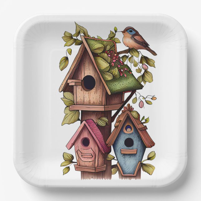 Plato De Papel Casas de Pájaros (Anverso)