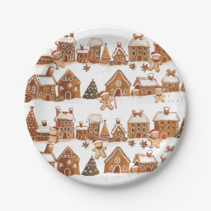 Plato De Papel Casas de Pan de Jengibre Hombre Galletas Pueblo de
