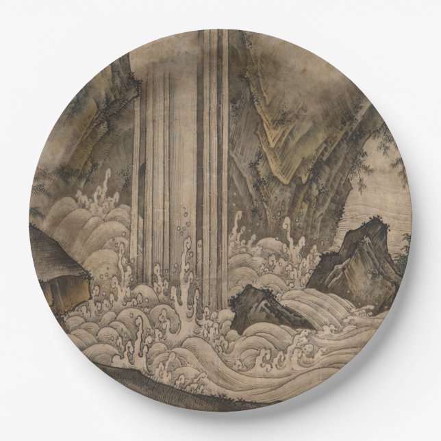 Plato De Papel Cascada (arte paisajístico japonés) (Kano Motonobu (Anverso)