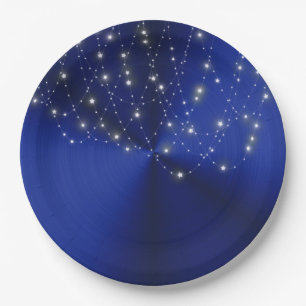 Plato De Papel Cascada de Estrellas de Azul Medianoche