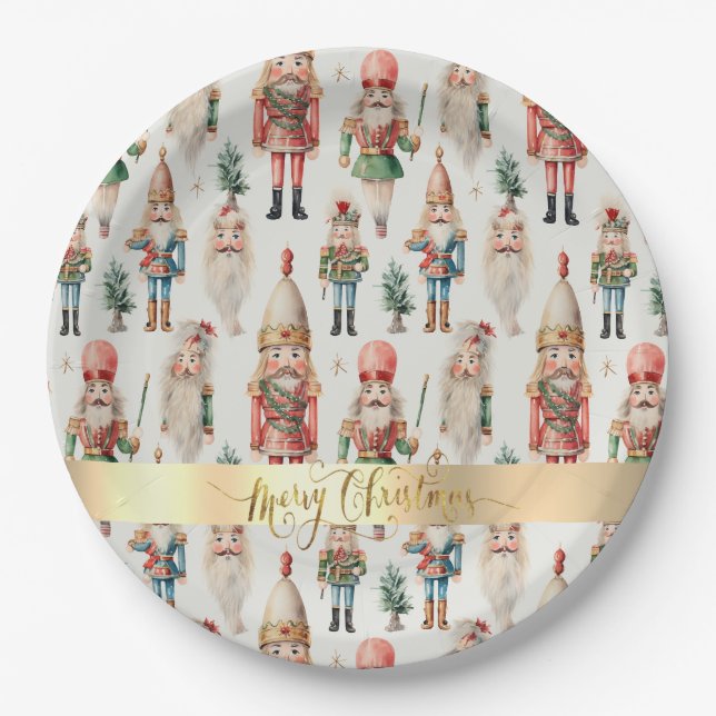 Plato De Papel Cascanueces Navideño Feliz Navidad (Anverso)