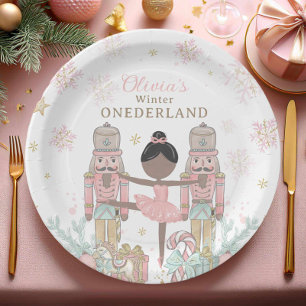 Plato De Papel Cascanueces Rosa Invierno Onederland Cumpleaños 1