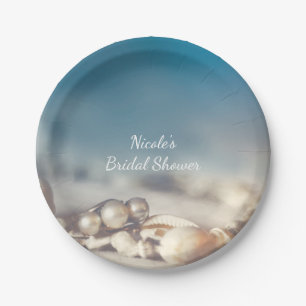 Plato De Papel Cáscaras de la playa y ducha nupcial elegante de