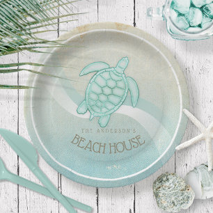 Plato De Papel Caseta de playa Tortuga Náutica Aqua Blue ID623