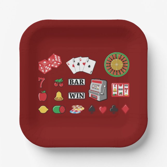 Plato De Papel Casino Night Slot Machine Poker Lucky 7s (Anverso)