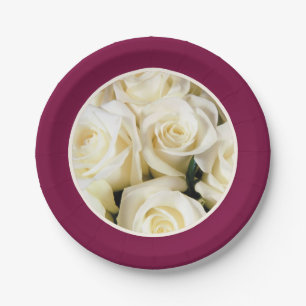 Plato De Papel Cassis de papel con Rosas de marfil