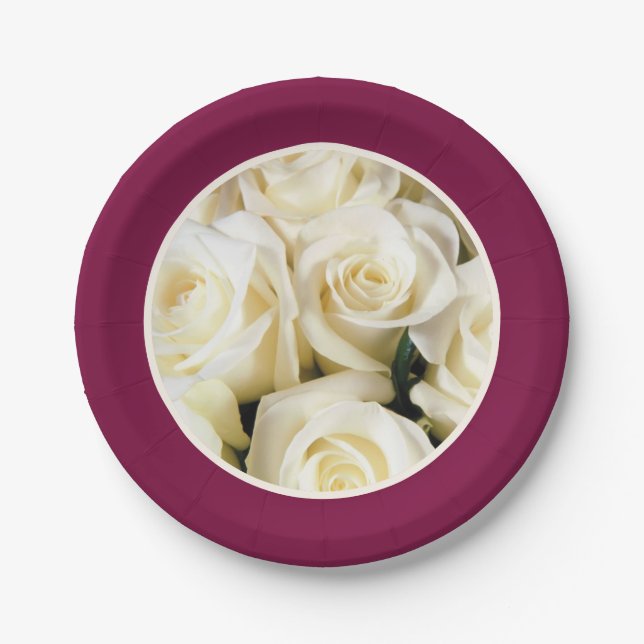 Plato De Papel Cassis de papel con Rosas de marfil (Anverso)