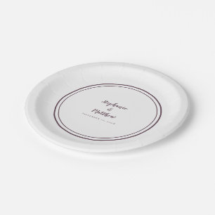 Plato De Papel Cassis Purple Simple Novia Moderna y Boda Groom
