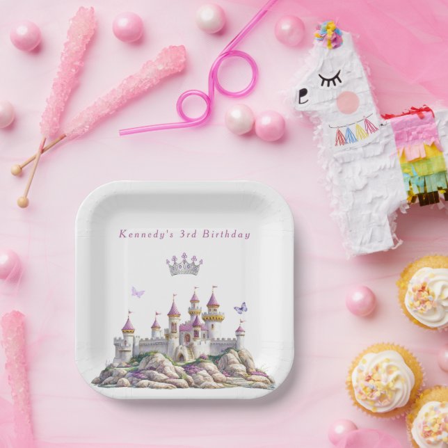 Plato De Papel Castillo de Princesa Corona de Plata Mariposas Gem (Fiesta)