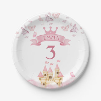 Plato De Papel Castillo de Sueños Princesa Rosa Mariposa