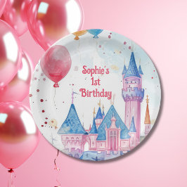 Plato De Papel Castillo Princesa Rosa