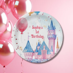 Plato De Papel Castillo Princesa Rosa