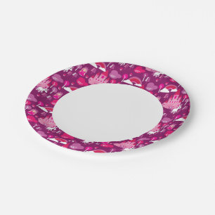 Plato De Papel castillo princesa y arco iris unicornio