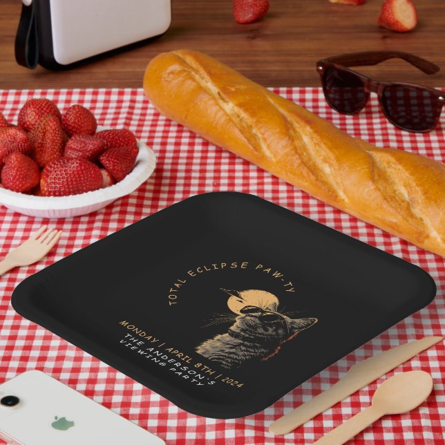 Plato De Papel Cat 2024 Fiesta de visualización de eclipse solar  (Picnic)