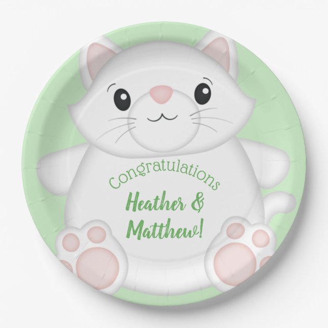 Plato De Papel Cat Baby Shower Kitty (Anverso)