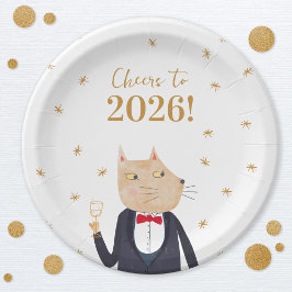 Plato De Papel Cat Cheers to 2026 New Year
