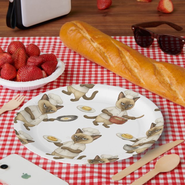 Plato De Papel Cat Chef cocina Desayuno (Picnic)