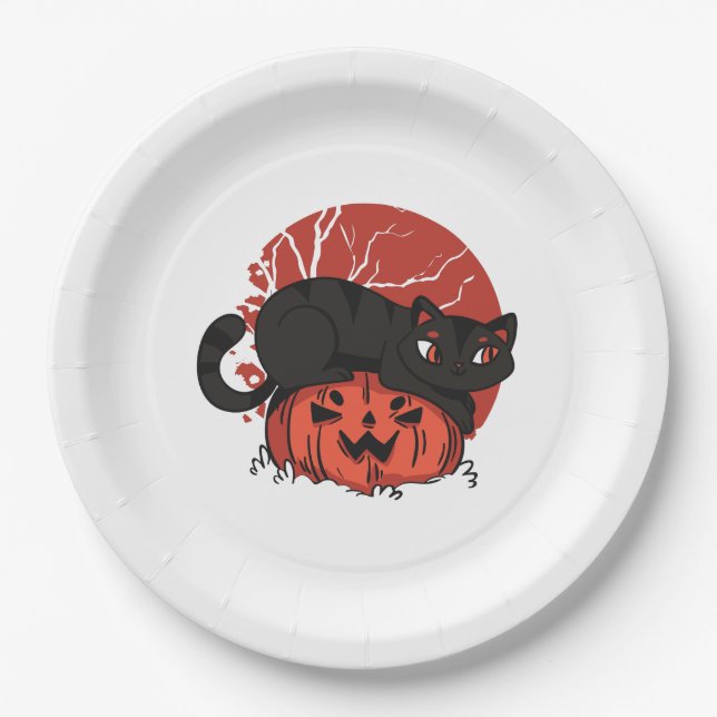 Plato De Papel Cat Halloween (Anverso)