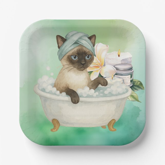 Plato De Papel Cat in Spa party for Siamese Cat Lovers  (Anverso)