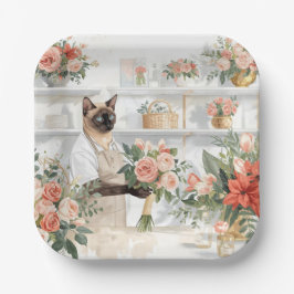 Plato De Papel Cat is arranging Christmas Flowers