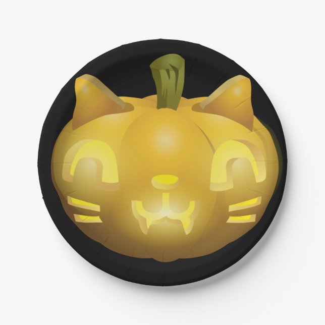 Plato De Papel Cat Jack O Lantern (Anverso)