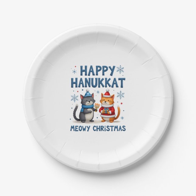 Plato De Papel Cat Merry Christmas Happy Hanukkah Jewish Christia (Anverso)