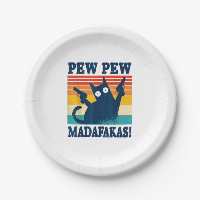 Plato De Papel Cat Pew Pew Madafakas Crazy Cat Gun (Anverso)