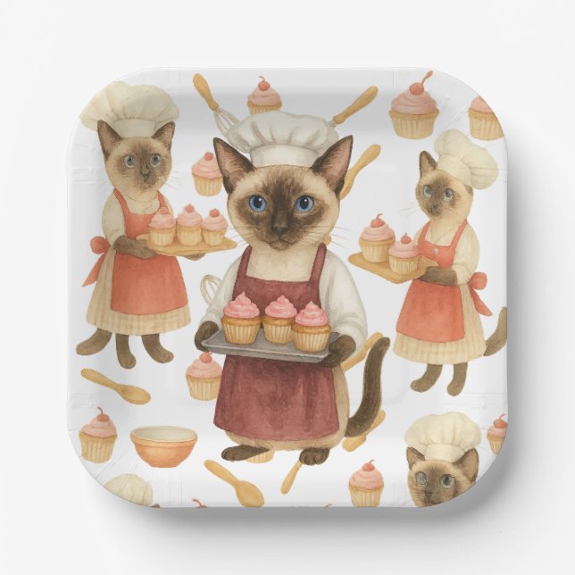 Plato De Papel Cat with lots of cupcake for cat party (Anverso)