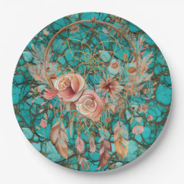 Plato De Papel Catcher del sueño turquesa