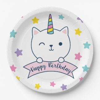 Plato De Papel Caticorn | Feliz Cumpleaños