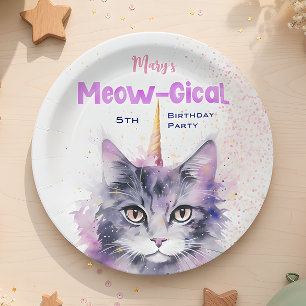 Plato De Papel Caticorn Meow-Gical Cumpleaños
