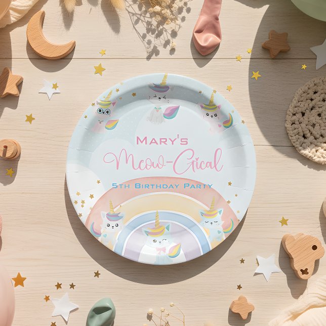Plato De Papel Caticorn Meow-Gical Cumpleaños (Subido por el creador)