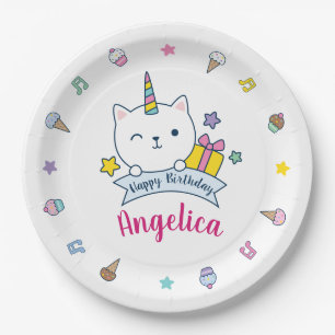 Plato De Papel Caticorn Yummies   Placa de papel   Blanco