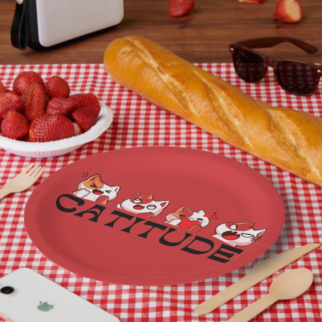 Plato De Papel Catitude Paper Plates – Four Kawaii Cat Designs 🐾 (Picnic)