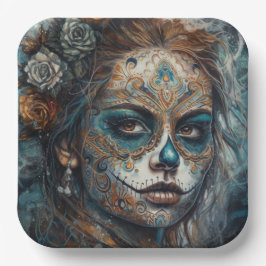 Plato De Papel Catrina Azul
