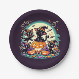 Plato De Papel Cats de Halloween T-Shirt