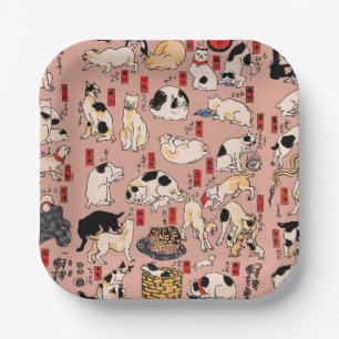 Plato De Papel Cats japoneses ukiyo-e Art Funny